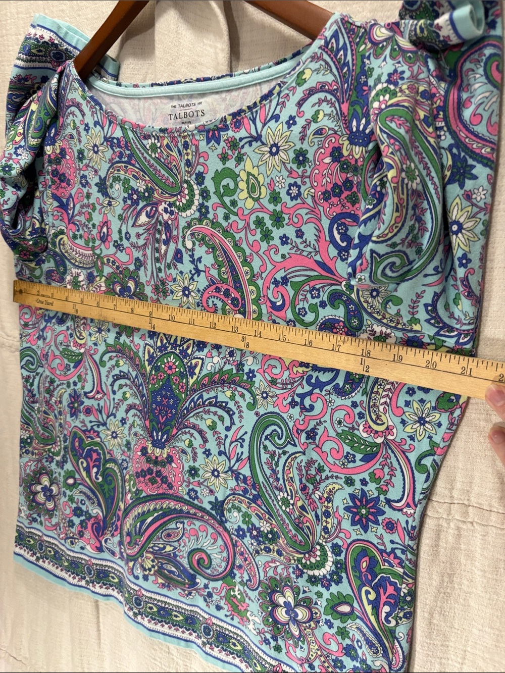 Talbots Pima Cotton Bateau Neck Sprouting Paisley Tee Blue Floral XLP - Picture 6 of 8